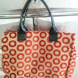 Kate Landry large circle red tan tote bag purse